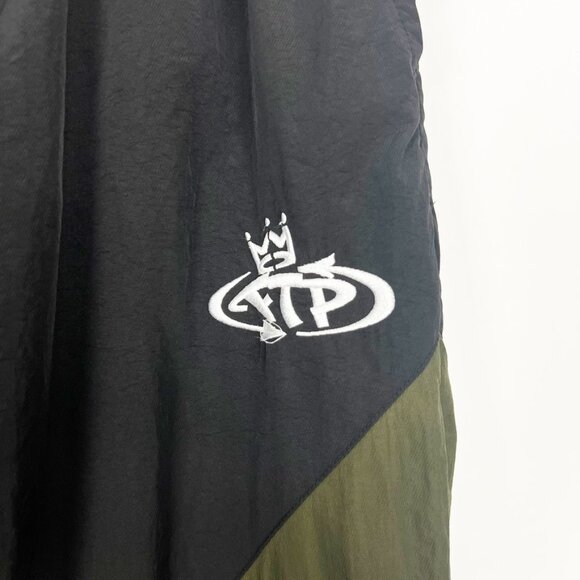 FTP Nation Track Pants Mens M Black Green Belted Nylon Joggers Y2K Streetwear - Picture 4 of 15